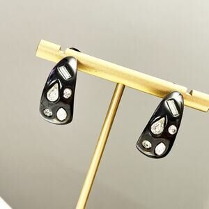 Goldette Vintage Black & Rhinestone Hoop Earrings